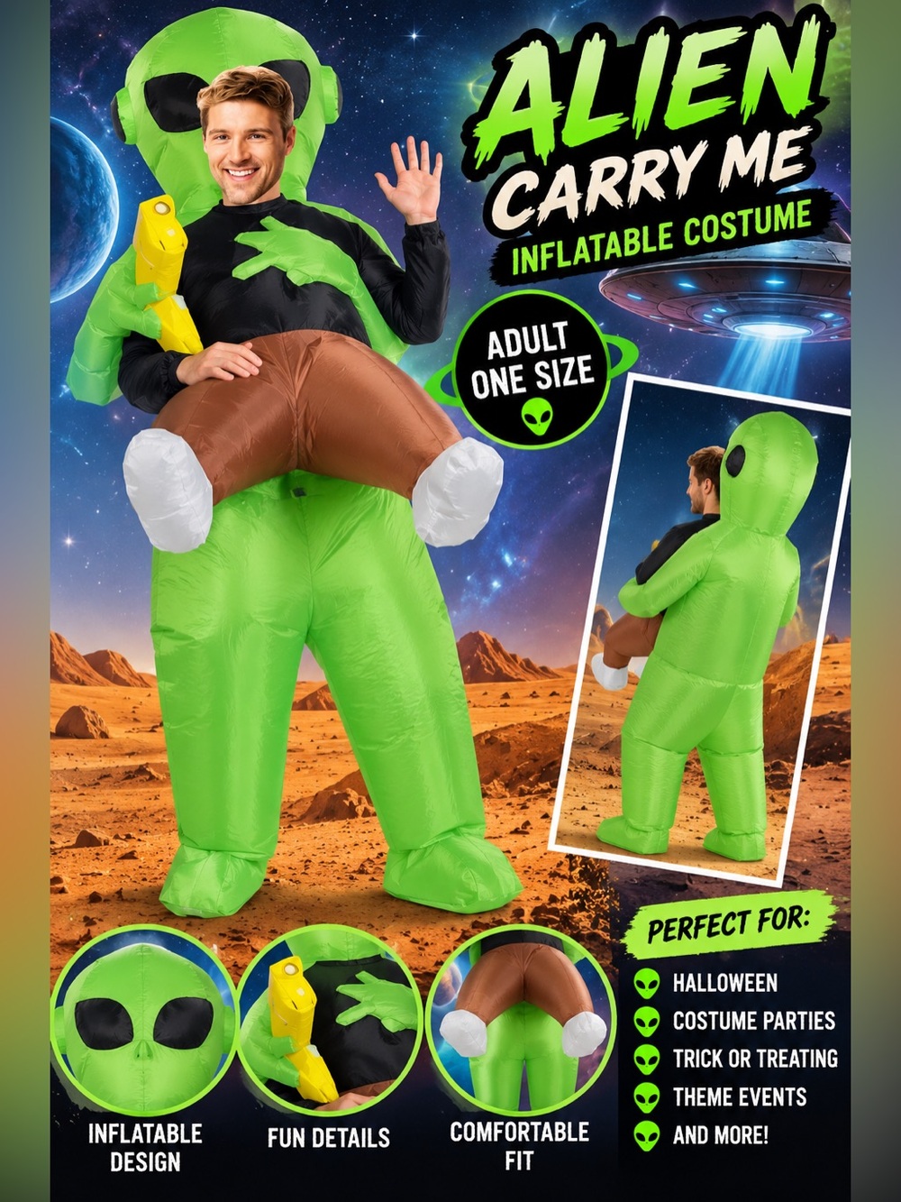 Alien Carry Me Inflatable Adult Costume - Green